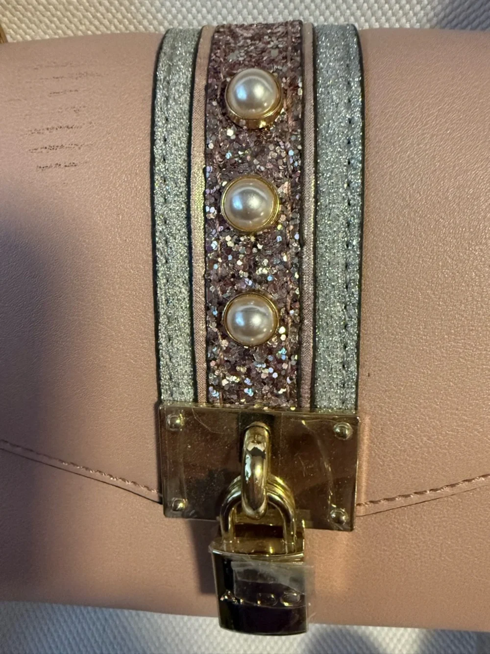Aldo Blush Pink Top-Handle Satchel with Pearl & Glitter Accent